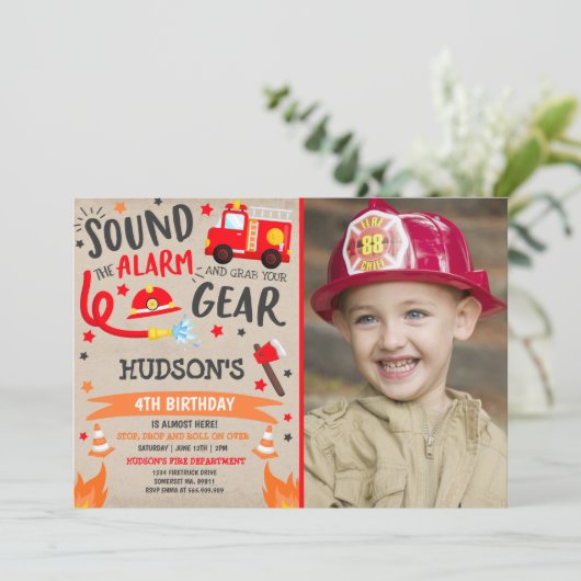 Pompier Invitation Anniversaire Fireman Party (Debout devant)