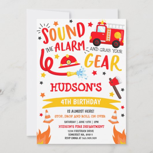 Pompier Invitation Anniversaire Fireman Party (Devant)