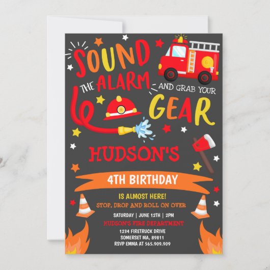 Pompier Invitation Anniversaire Fireman Party (Devant)