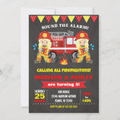 Pompier Invitation Anniversaire Joint Girls Twins (Devant)