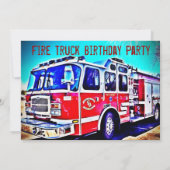 Pompier Moteur de Camion Invitations d'anniversair (Dos)