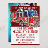 Pompier Moteur de Camion Invitations d'anniversair (Devant / Derrière)