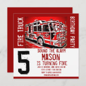 Pompier Moteur de Camion Invitations d'anniversair (Devant / Derrière)