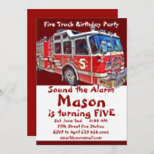 Pompier Moteur de Camion Invitations d'anniversair (Devant / Derrière)