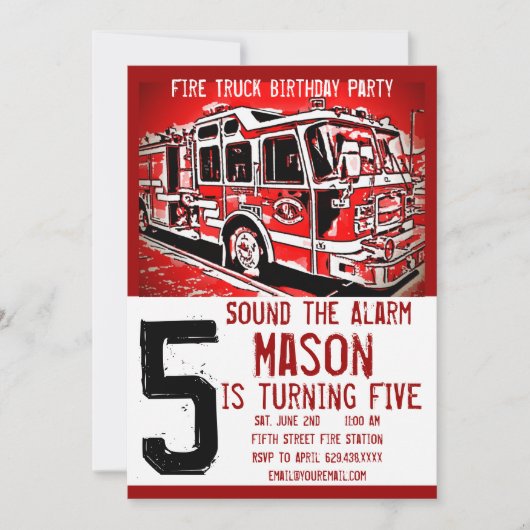 Pompier Moteur de Camion Invitations d'anniversair (Devant)