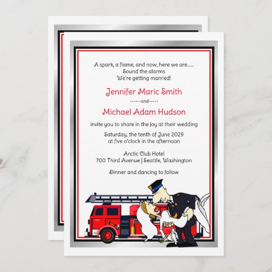 Pompier pompier Faire-part de mariage (Devant / Derrière)