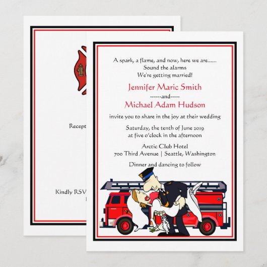 Pompier pompier Faire-part de mariage (Devant / Derrière)