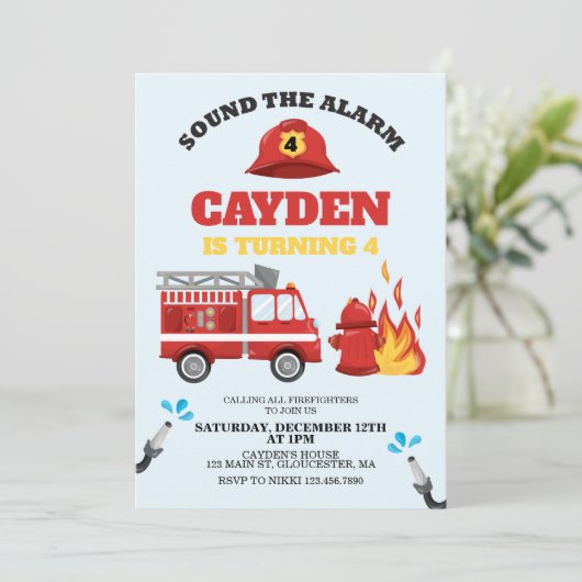 Pompier Pompier Invitation de fête d'anniversaire (Debout devant)