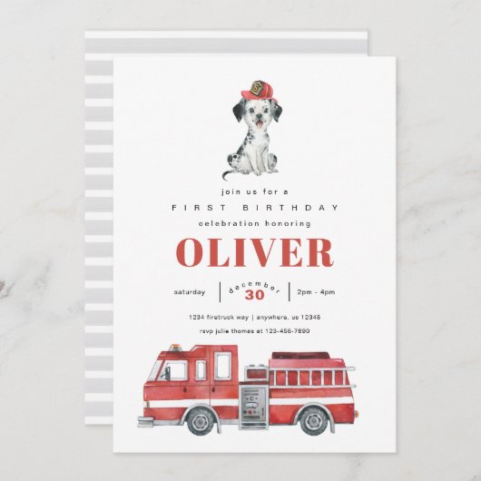 Pompier Pompier Invitation de fête d'anniversaire (Devant / Derrière)