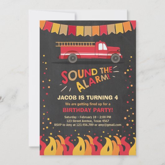 Pompier Pompiers Invitation d'anniversaire Garçon (Devant)