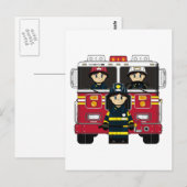 Pompiers avec carte postale Moteur de feu (Devant / Derrière)