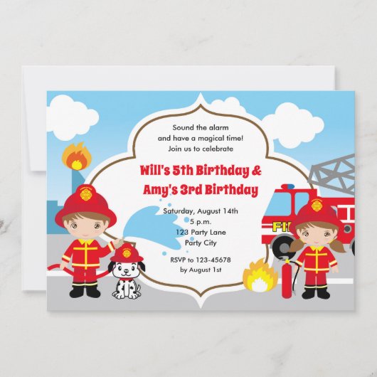 Pompiers Invitations d'anniversaire - Twins Joint (Devant)