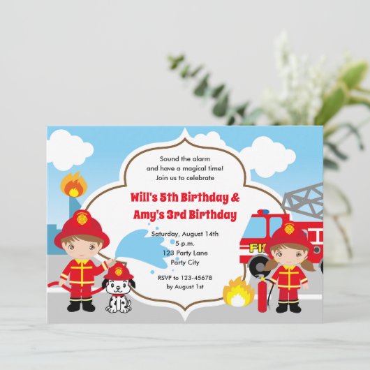 Pompiers Invitations d'anniversaire - Twins Joint (Debout devant)