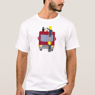 Pompiers secourant le T-shirt de chat