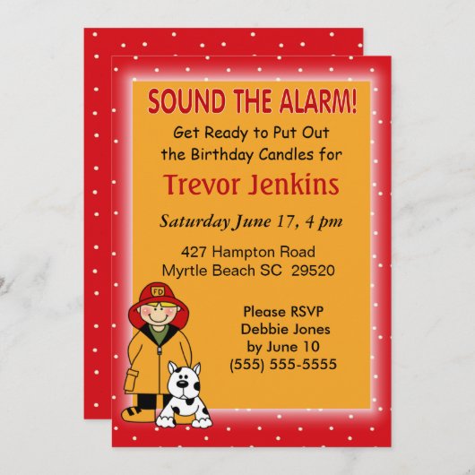 Pompiers Thème Anniversaire de enfant Invitation (Devant / Derrière)