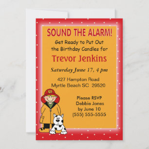 Pompiers Thème Anniversaire de enfant Invitation