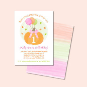 Pompoen 1e Herfst Eerste Verjaardag Meisje Feest Kaart