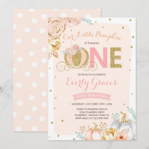 Pompoen 1e verjaardag Uitnodiging Blush Pink Gold