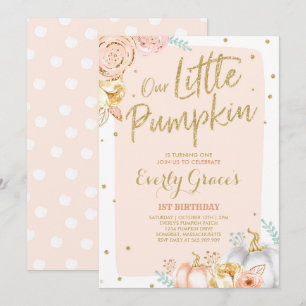 Pompoen 1e verjaardag Uitnodiging Blush Pink Gold