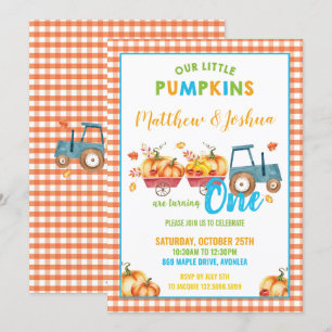 Pompoen 1e verjaardagsfeest Oogst Truck Twin Boys Kaart