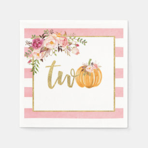 Pompoen 2e verjaardag Napkin - Floral roze stropen Servet