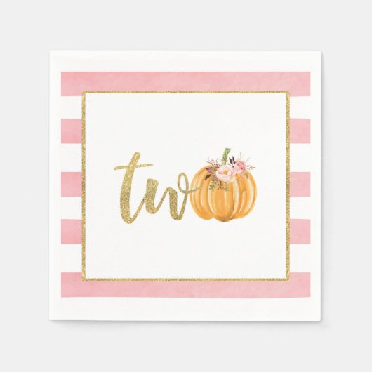 Pompoen 2e Verjaardag Servet - Roze Strepen (Voorkant)
