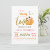 Pompoen 2e verjaardag Uitnodiging - Roze Strepen (Staand voorkant)