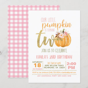 Pompoen 2ND Birthday Invitation - Roze speldenband Kaart