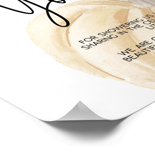 Pompoen Baby shower Bedankt Teken Poster (Hoek)