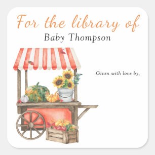 Pompoen baby shower - boekenplank voor de biblioth vierkante sticker