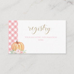 Pompoen Baby shower Floral Plaid cadeau register Informatiekaartje