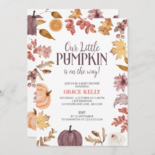 Pompoen Baby shower, Herfst Baby, Herfst Kaart (Voorkant / Achterkant)