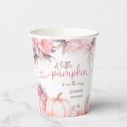 Pompoen Baby shower Meisje Roze Bloemen Herfst Her Papieren Bekers (Achterkant)