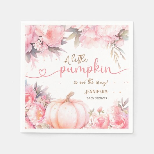 Pompoen Baby shower Meisje Roze Bloemen Herfst Pap Servet (Voorkant)