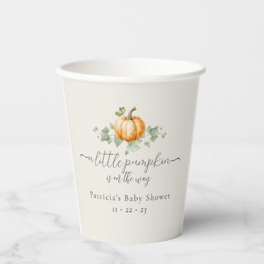Pompoen Baby shower Party servies papieren bekers (Voorkant)