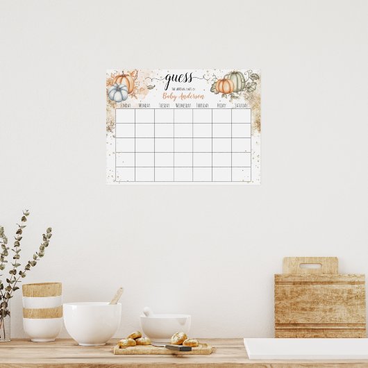 Pompoen Baby Shower Raad Verwachte Datum Kalender  Poster (Keuken)