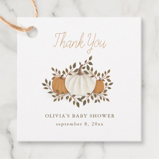 Pompoen Baby shower rustiek Sinaasappel Dank u Bedankjes Labels (Voorkant)