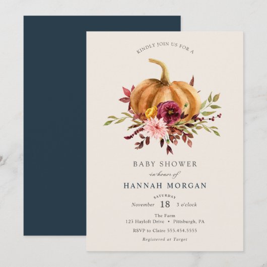 Pompoen Baby shower uitnodiging (Voorkant / Achterkant)