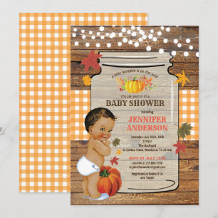 Pompoen baby shower uitnodiging rustiek hout