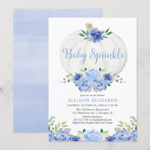 Pompoen baby sprinkle blauw wit jongen baby shower kaart