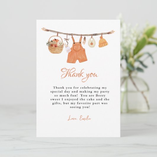 Pompoen babykleding Baby shower Dank u kaart (Staand voorkant)