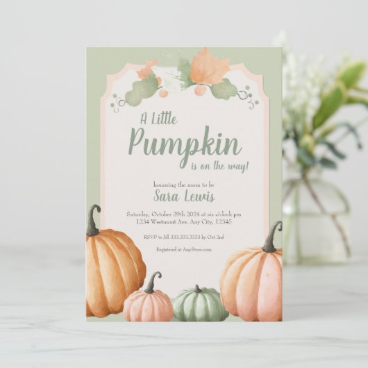 Pompoen babyshower uitnodiging (Staand voorkant)