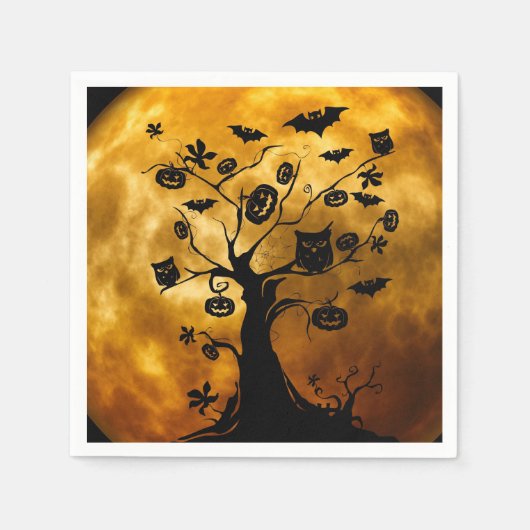 Pompoen, Bat en Uil Halloween Papier Servet (Voorkant)