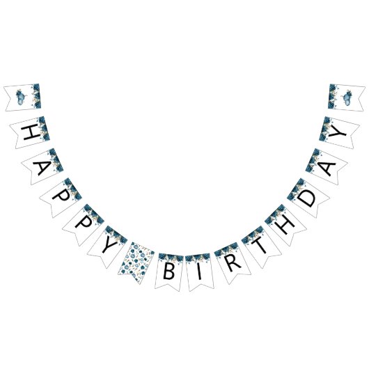 Pompoen Blauw Bloemen Gelukkig Verjaardagsfeestdec Vlaggetjes (Alle)