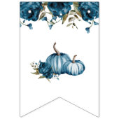 Pompoen Blauw Bloemen Gelukkig Verjaardagsfeestdec Vlaggetjes (Eerste vlag)