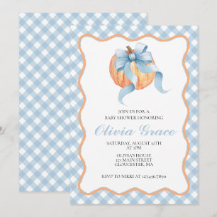 Pompoen Blauwe strik geruite baby shower uitnodigi Kaart