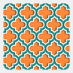 Pompoen, Blauwgroen, wit Marokkaans Quatrefoil #5D Vierkante Sticker
