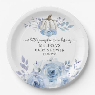 Pompoen Bloem Baby Shower Stofblauw Papieren Bordje