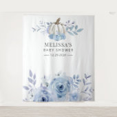 Pompoen Bloem Baby Shower Stofblauwe Wandkleed (Voorkant)