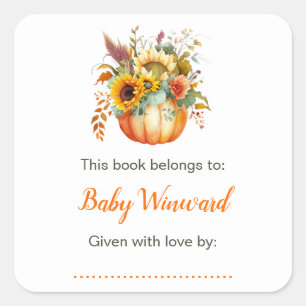 Pompoen Bloem Boeket Baby shower Boekplaat Vierkante Sticker